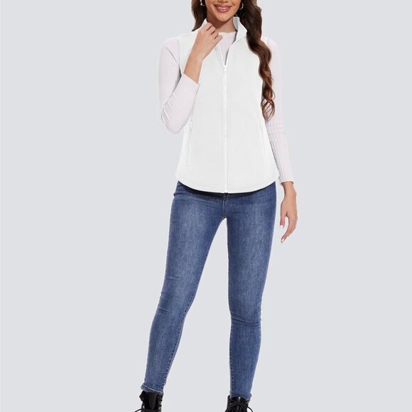 Women's Fleece Vest with Zipper Pockets Zip Up Sleeveless Jackets Lightweight So - Picture 7 of 7